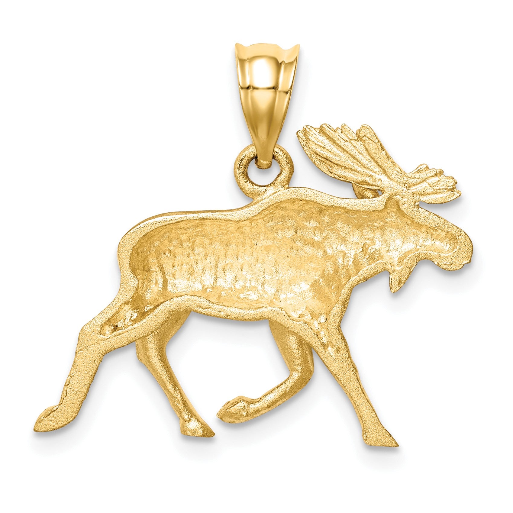 14K Brushed and Diamond-cut Alaskan Moose Pendant