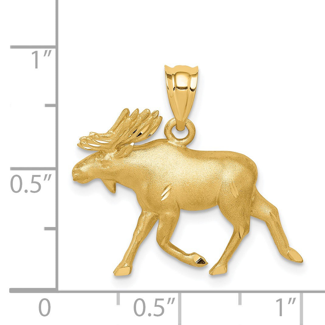 14K Brushed and Diamond-cut Alaskan Moose Pendant