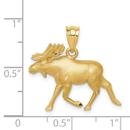 14K Brushed and Diamond-cut Alaskan Moose Pendant
