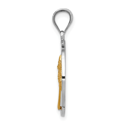 14K Two-tone Sun and Palm Tree in Circle Pendant