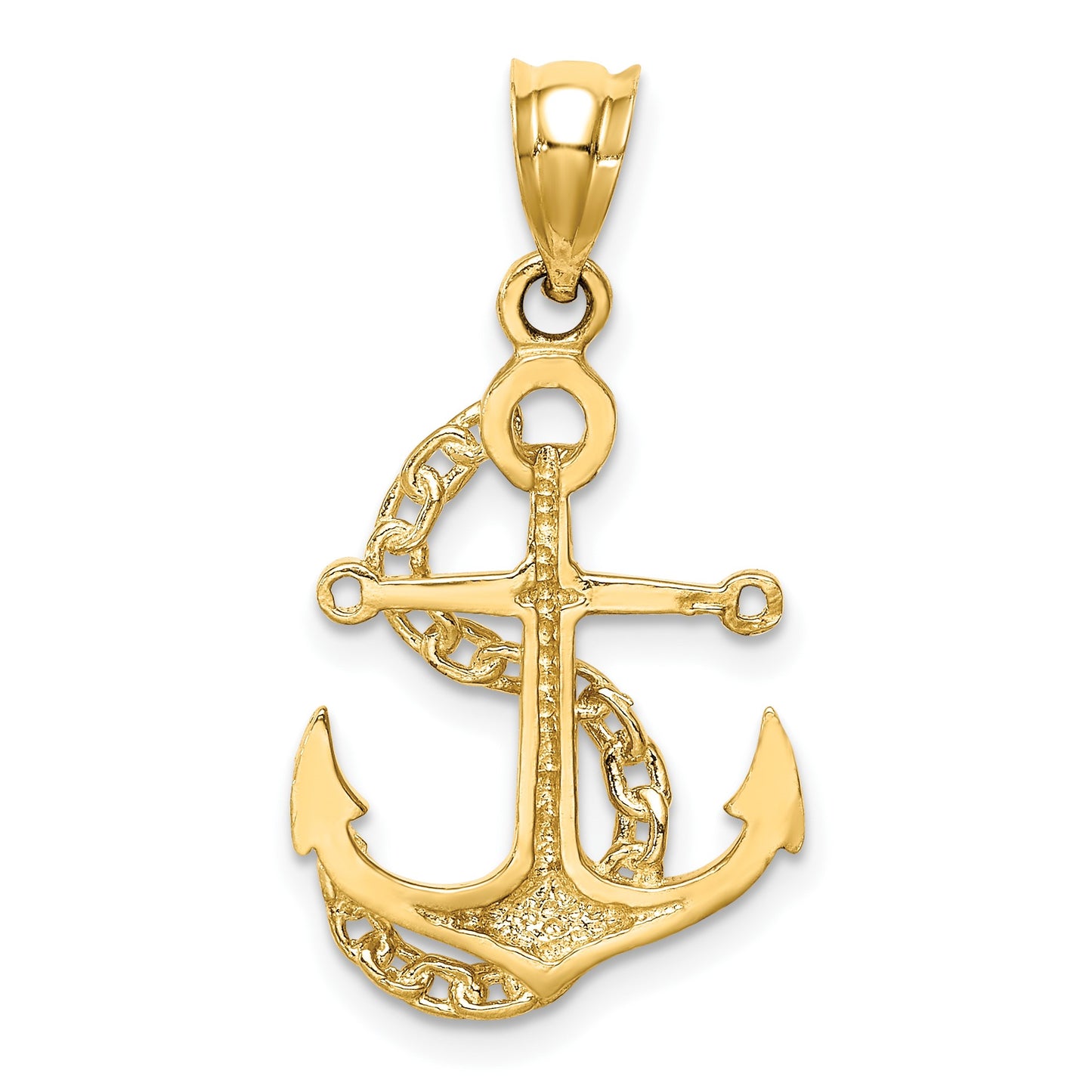 14K Polished Anchor and Chain Pendant