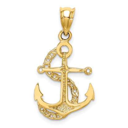 14K Polished Anchor and Chain Pendant