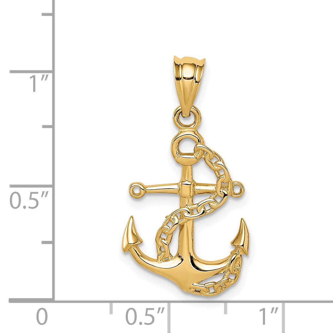 14K Polished Anchor and Chain Pendant