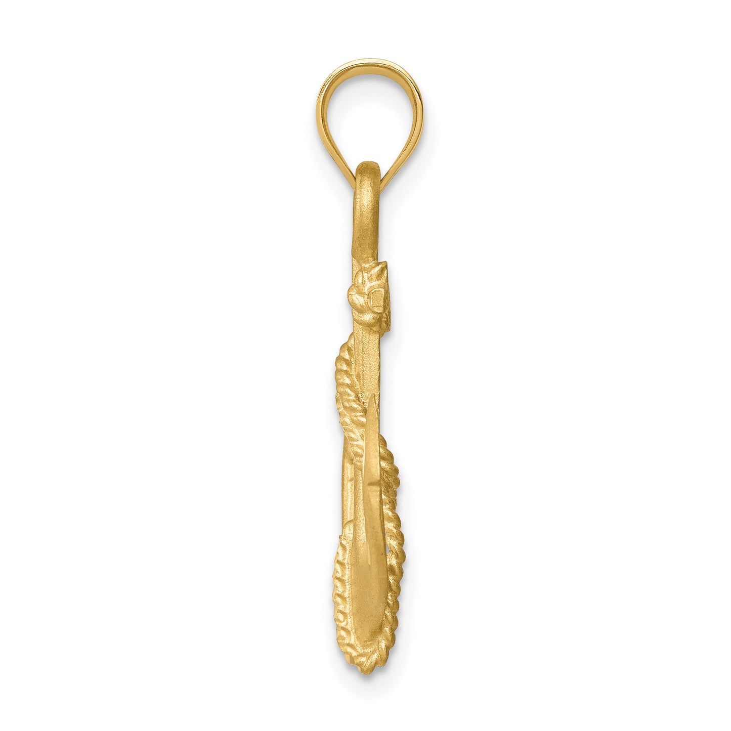 14K Brushed Diamond-cut Anchor with Rope Pendant