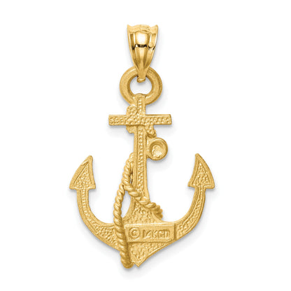 14K Brushed Diamond-cut Anchor with Rope Pendant