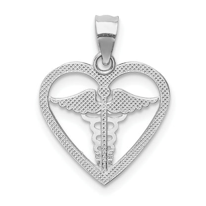 14K White Gold Polished Medical Heart Pendant