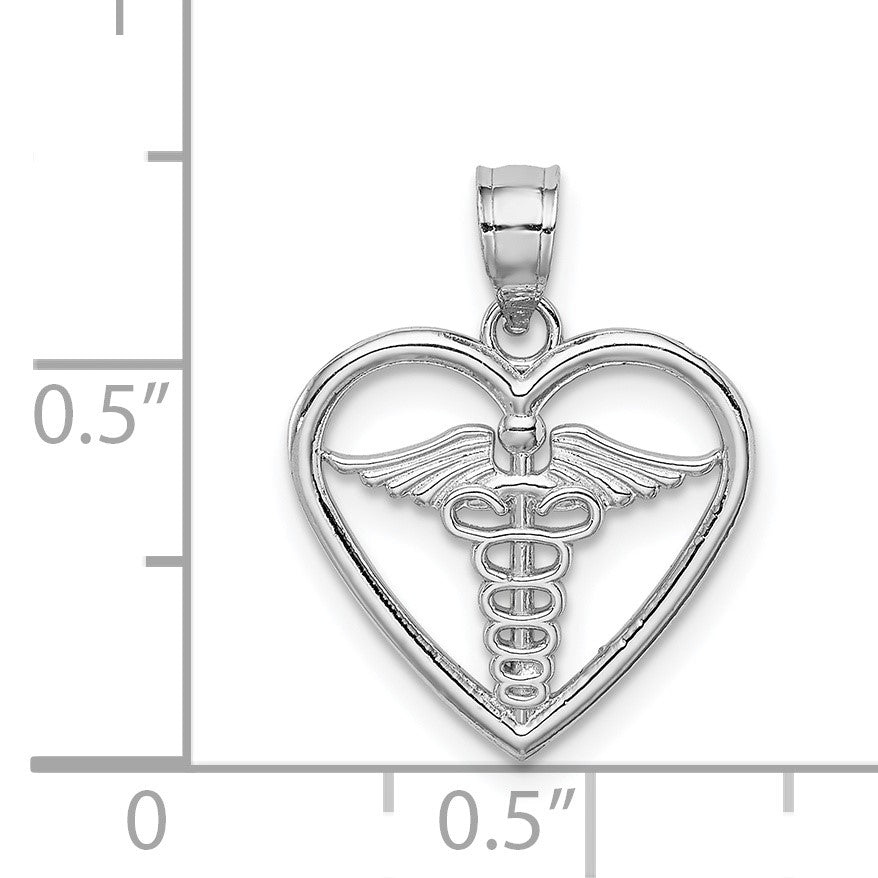 14K White Gold Polished Medical Heart Pendant