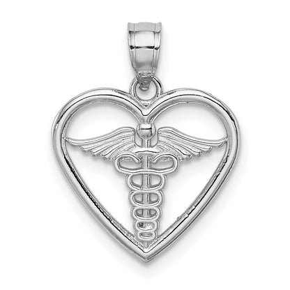 14K White Gold Polished Medical Heart Pendant