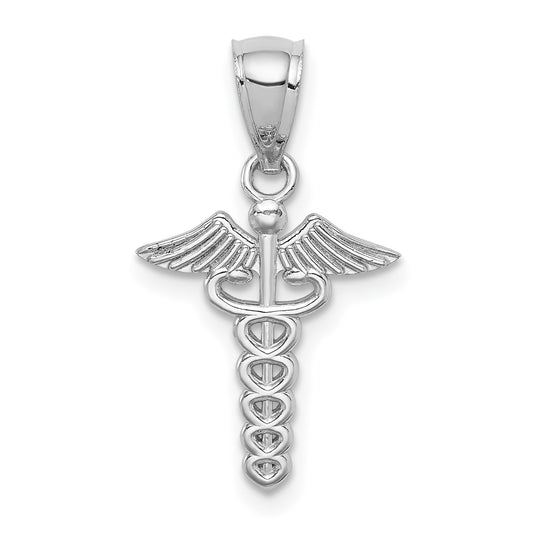 14K White Polished Caduceus Medical Symbol Pendant