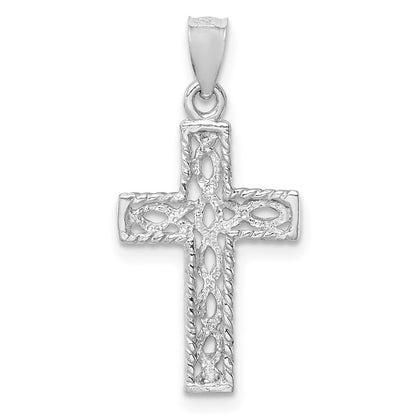 14K White Polished Braided Cross Pendant