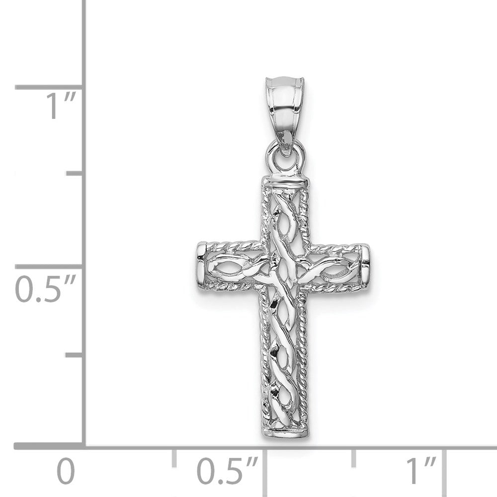 14K White Polished Braided Cross Pendant