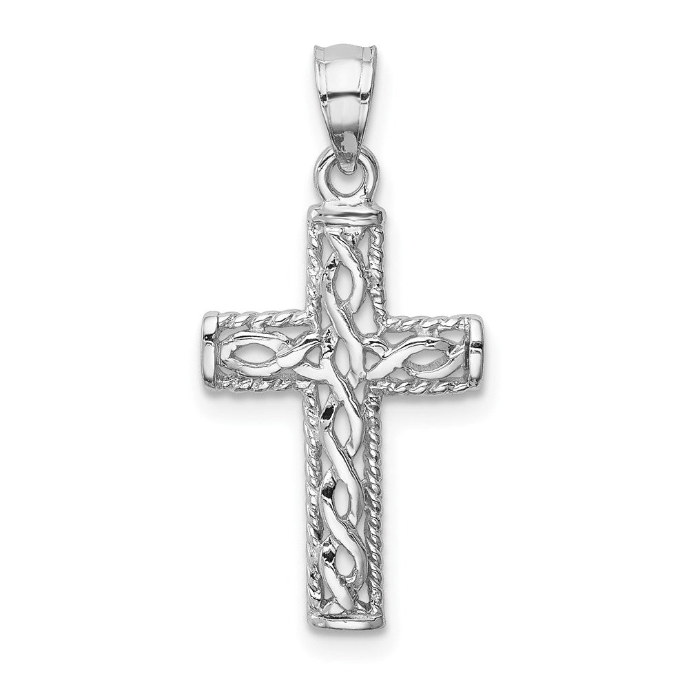 14K White Polished Braided Cross Pendant