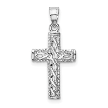 14K White Polished Braided Cross Pendant