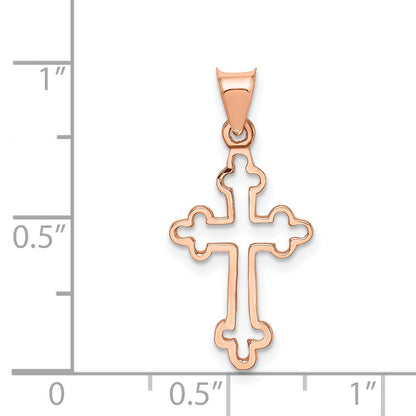 14K Rose Gold Polished Budded Cross Pendant