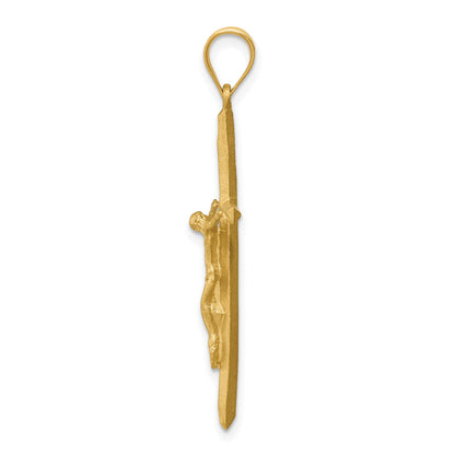 14K Brushed and Diamond-cut Crucifix Cross Pendant