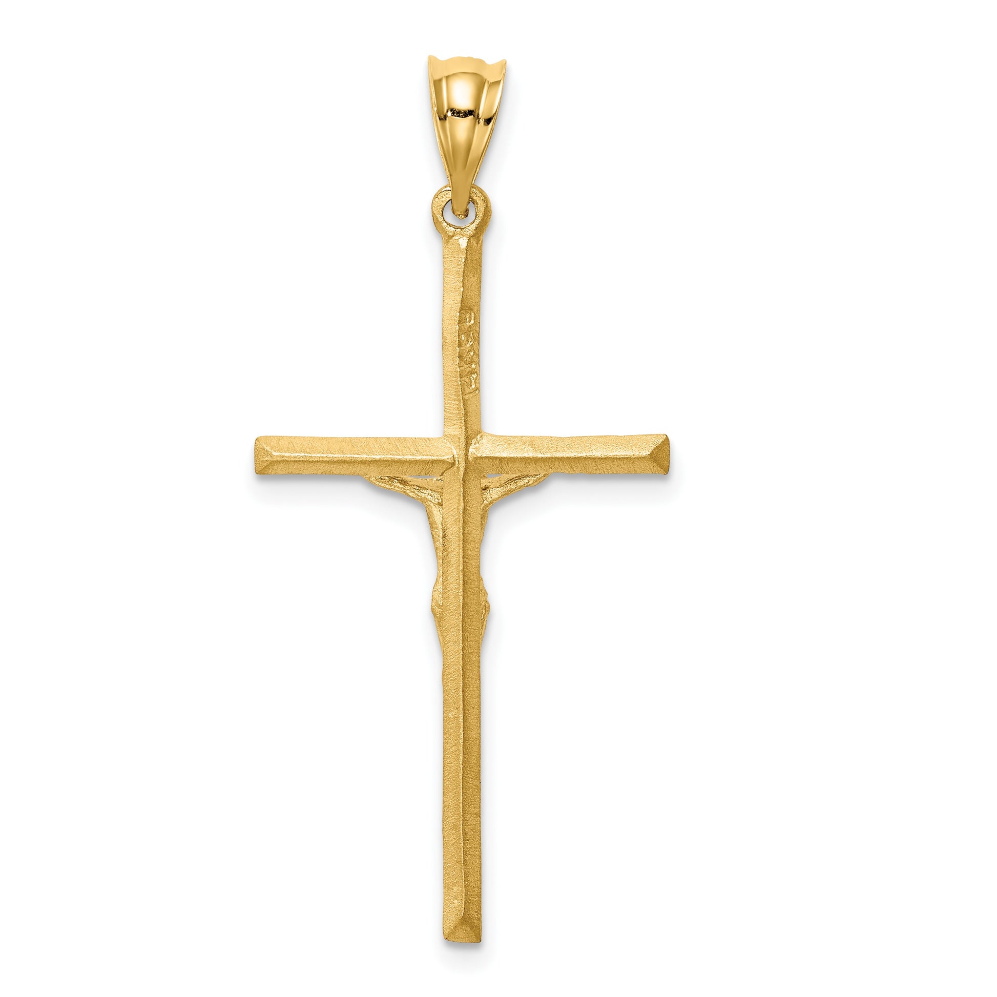 14K Brushed and Diamond-cut Crucifix Cross Pendant