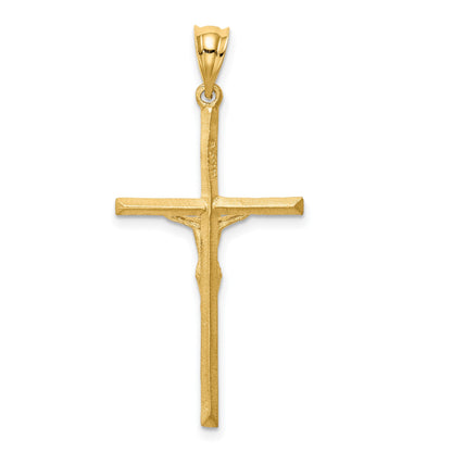 14K Brushed and Diamond-cut Crucifix Cross Pendant