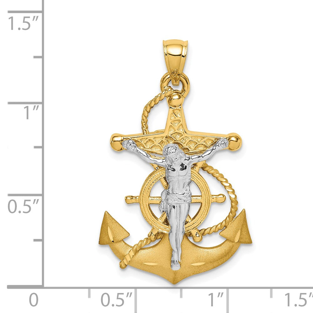 14K Two-tone Polished/Satin D/C Mariner Cross Pendant