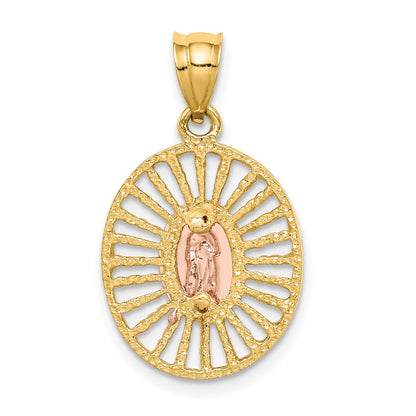 14K Two-tone and White Rhodium Polished Our Lady of Guadalupe Oval Pendant