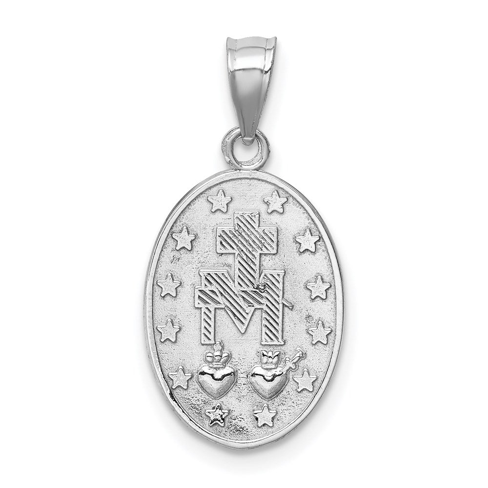 14K White Polished Miraculous Medal Pendant