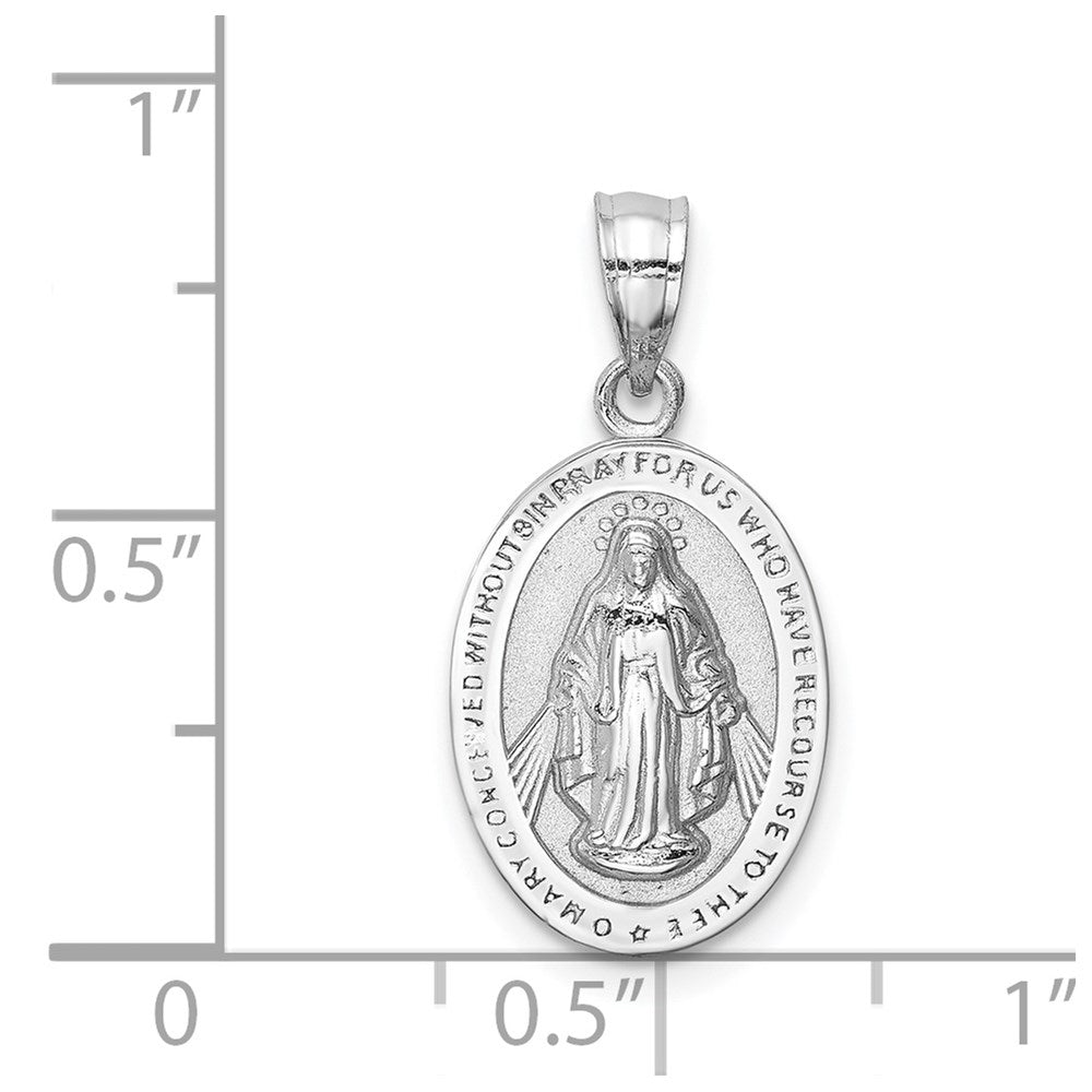 14K White Polished Miraculous Medal Pendant