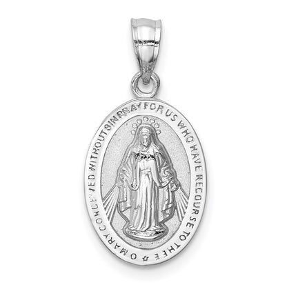 14K White Polished Miraculous Medal Pendant