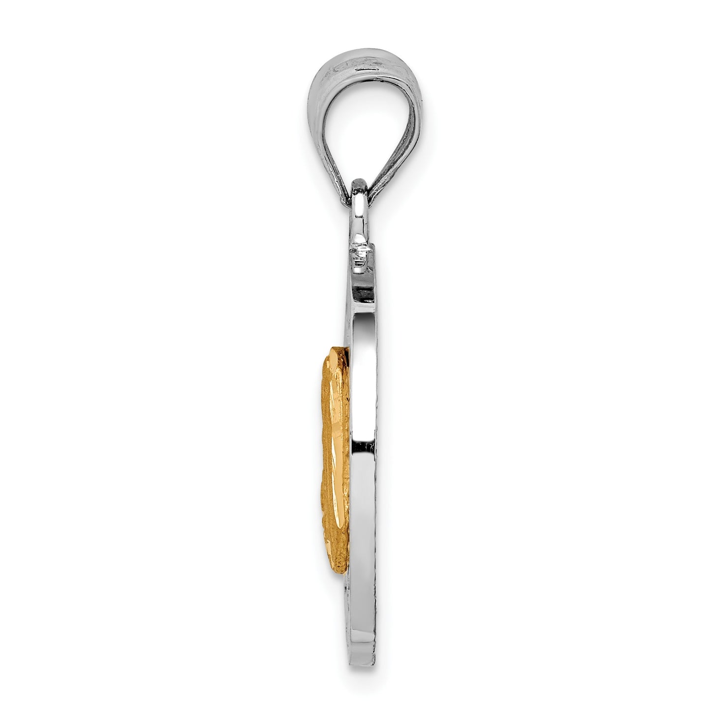 14K Two-tone Brushed and Polished Diamond-cut Virgin Mary Pendant