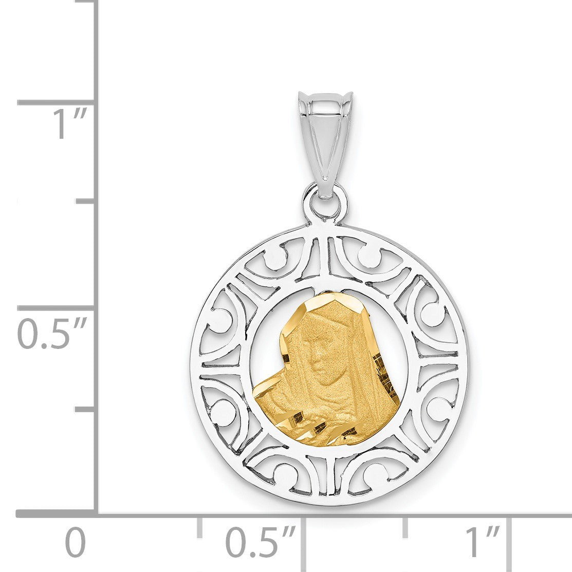 14K Two-tone Brushed and Polished Diamond-cut Virgin Mary Pendant