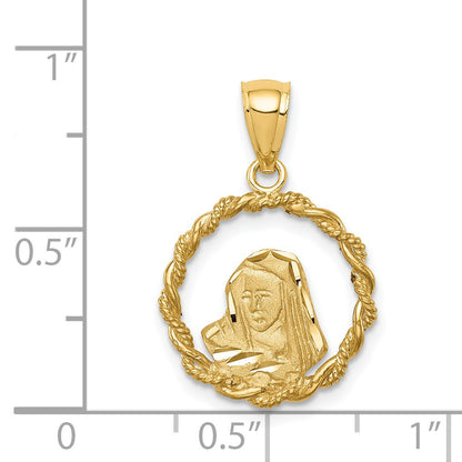 14K Brushed and  Polished Diamond-cut Virgin Mary Pendant