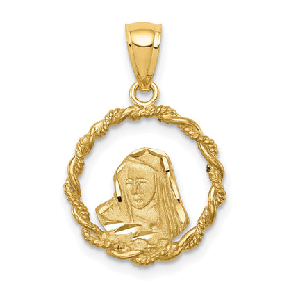 14K Brushed and  Polished Diamond-cut Virgin Mary Pendant