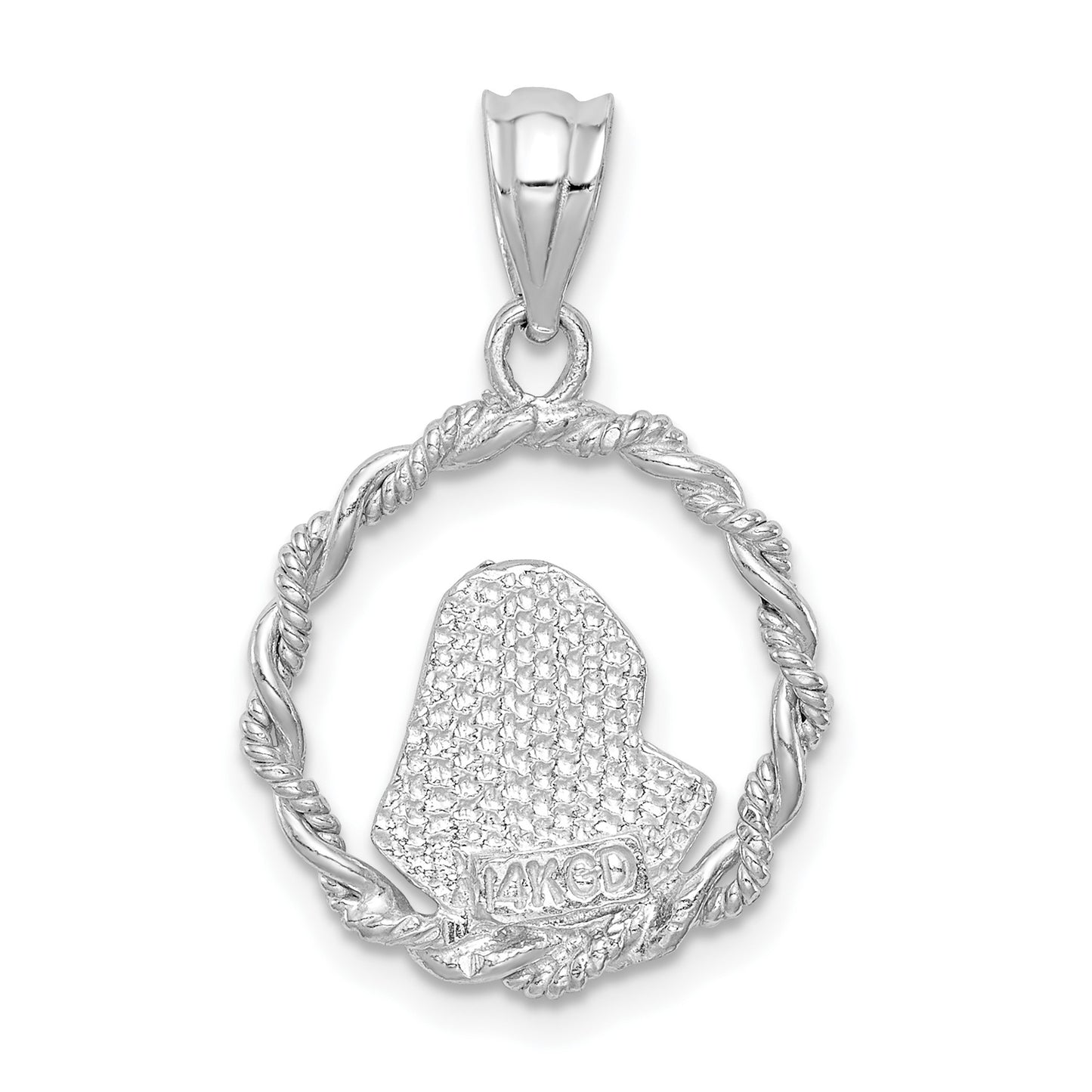 14K White Gold Brushed and Polished Diamond-cut Virgin Mary Pendant
