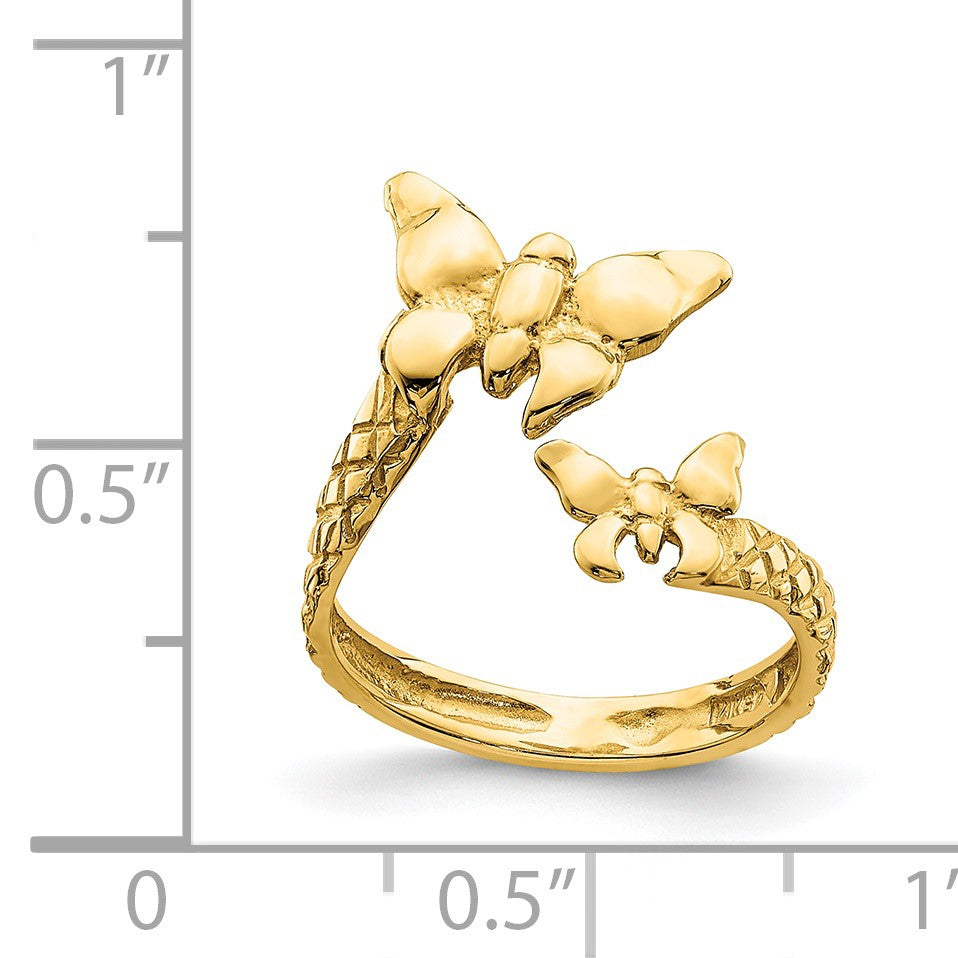 14K Polished and Textured 2 Butterflies Toe Ring