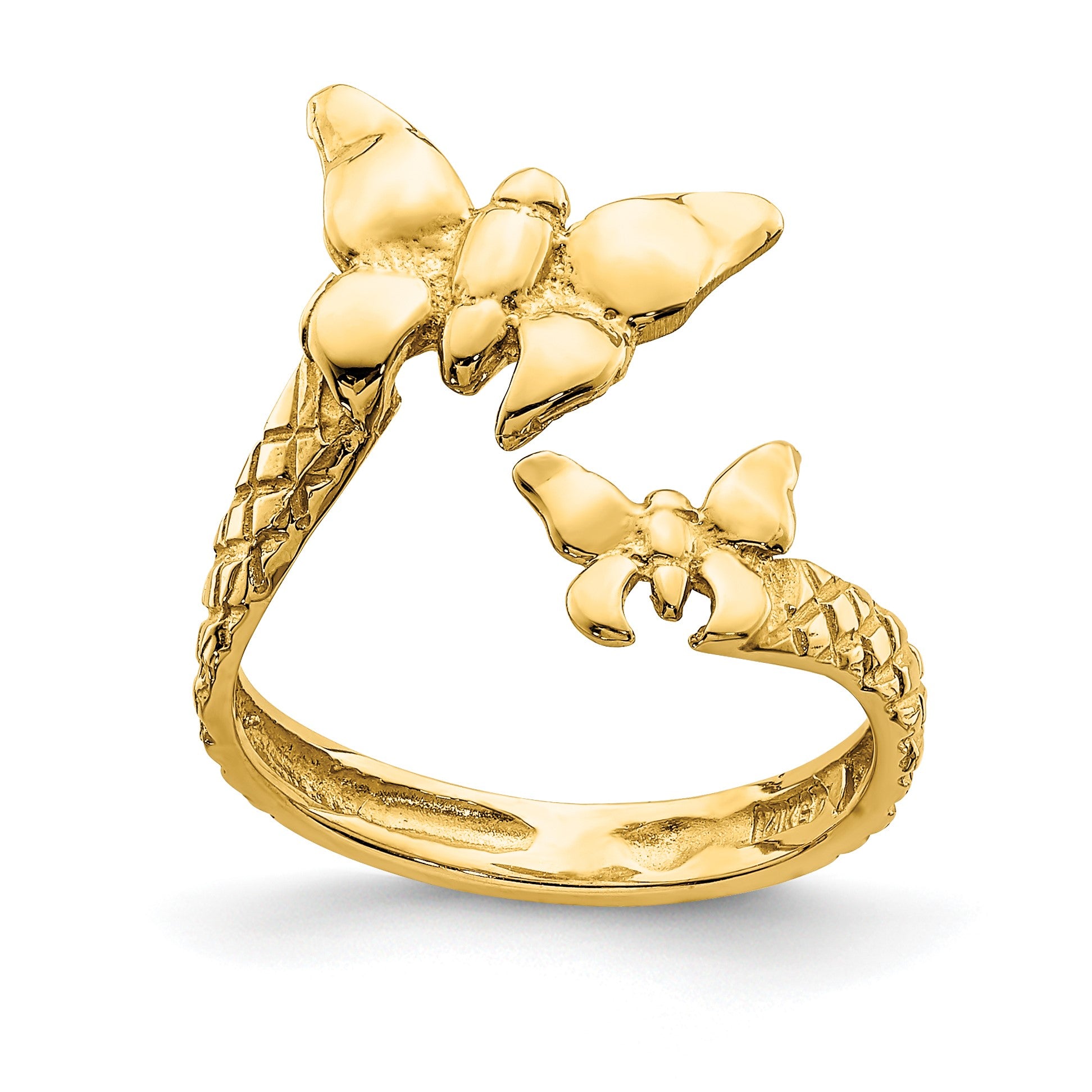 14K Polished and Textured 2 Butterflies Toe Ring