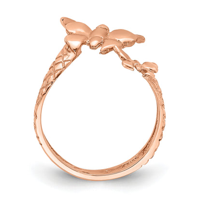 14K Rose Gold Polished and Textured 2 Butterflies Toe Ring