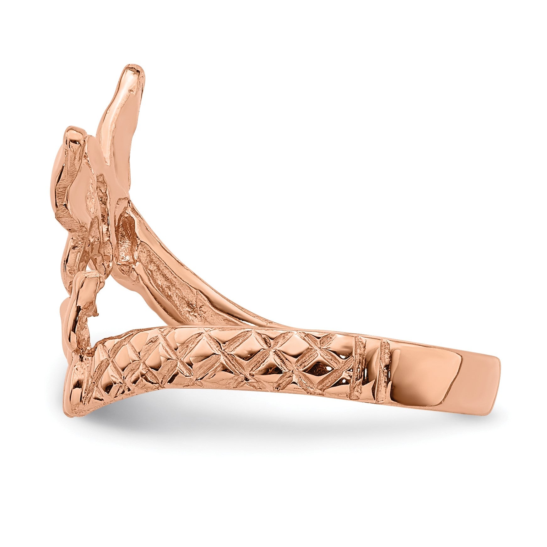 14K Rose Gold Polished and Textured 2 Butterflies Toe Ring