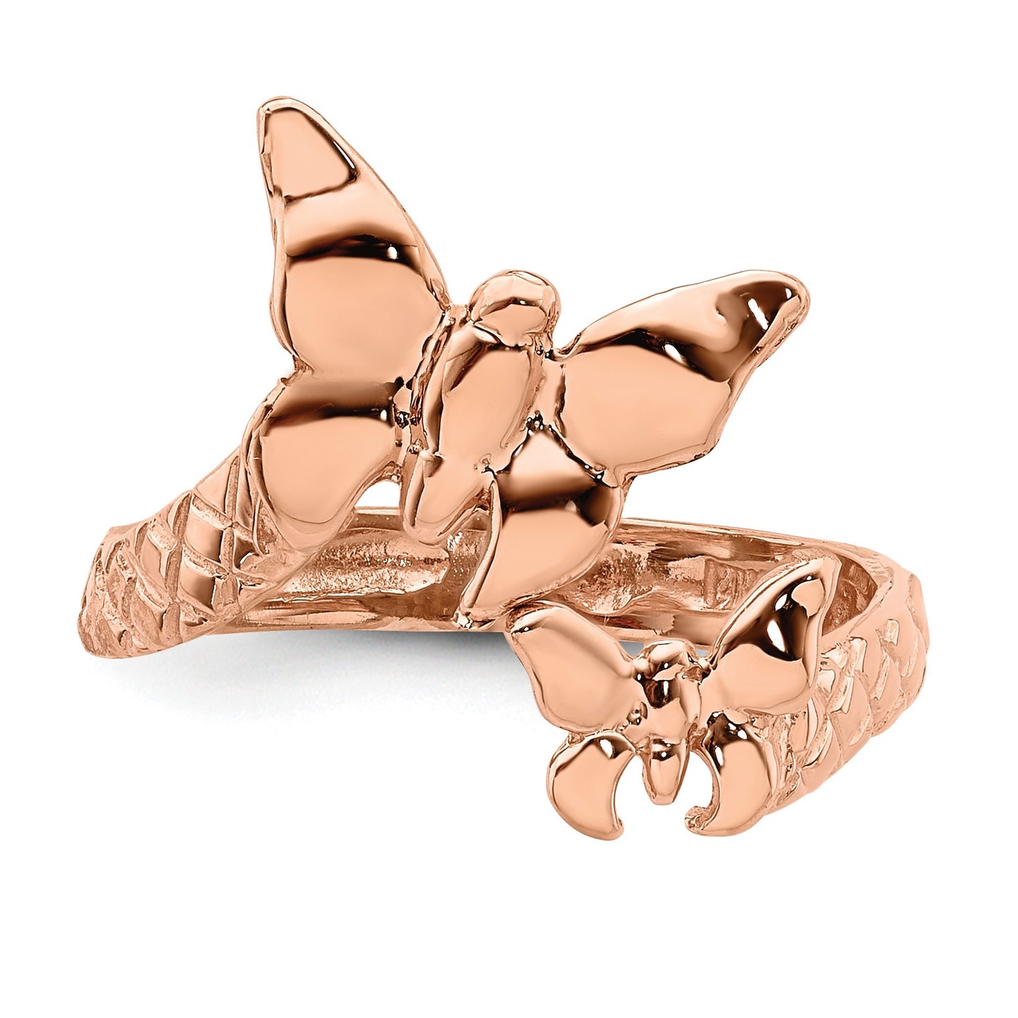 14K Rose Gold Polished and Textured 2 Butterflies Toe Ring