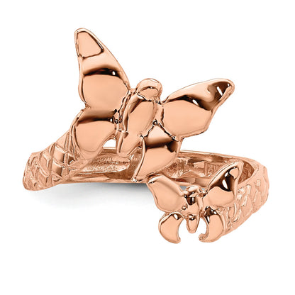 14K Rose Gold Polished and Textured 2 Butterflies Toe Ring