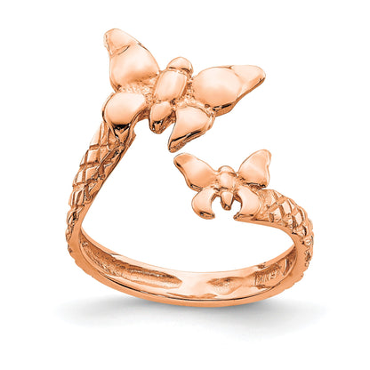 14K Rose Gold Polished and Textured 2 Butterflies Toe Ring