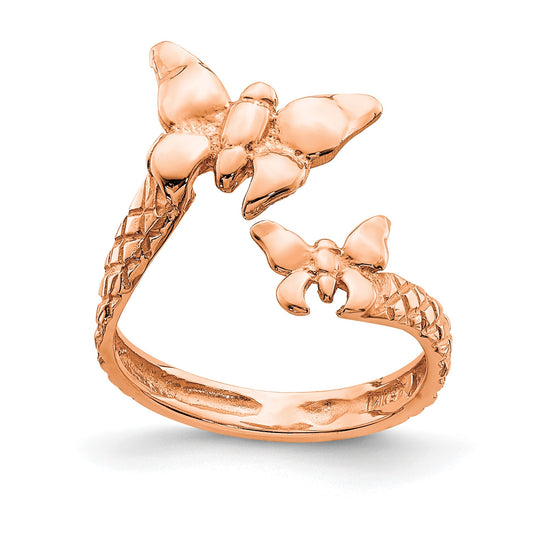 14K Rose Gold Polished and Textured 2 Butterflies Toe Ring