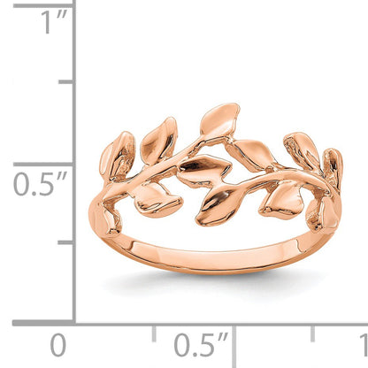 14K Rose Gold Polished Leaf Ring