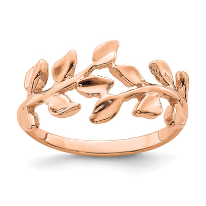 14K Rose Gold Polished Leaf Ring