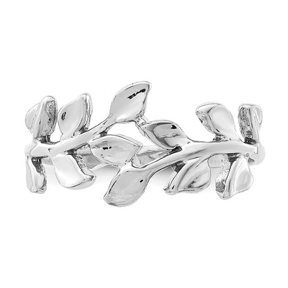 14K White Polished Leaf Ring