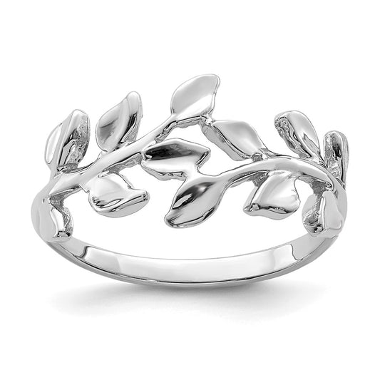 14K White Polished Leaf Ring