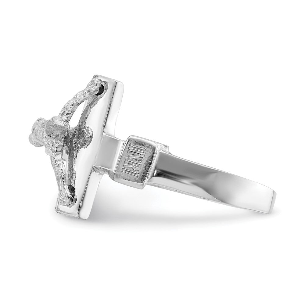 14K White Polished INRI Crucifix Ring