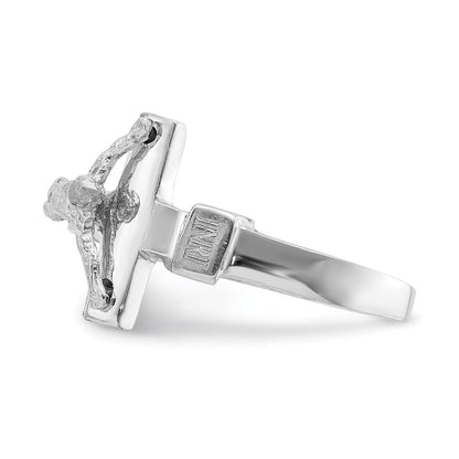 14K White Polished INRI Crucifix Ring