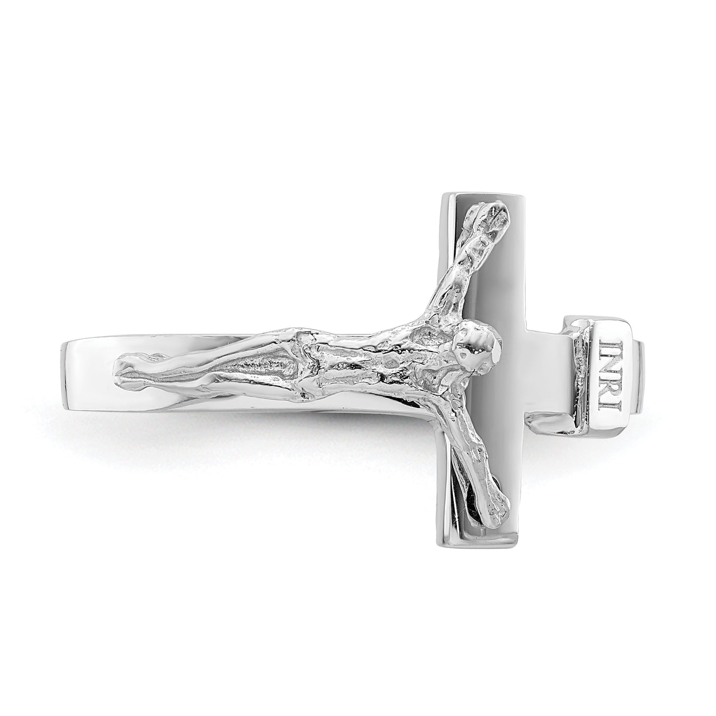 14K White Gold Polished INRI Crucifix Ring