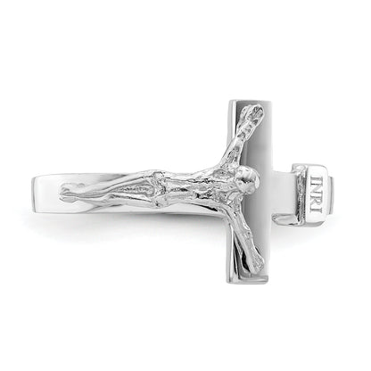 14K White Gold Polished INRI Crucifix Ring