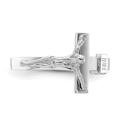 14K White Polished INRI Crucifix Ring