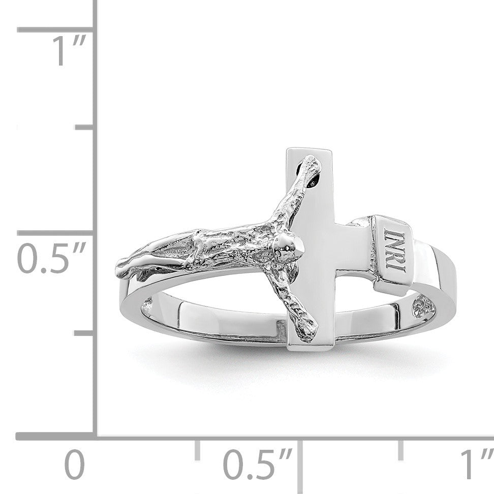 14K White Gold Polished INRI Crucifix Ring