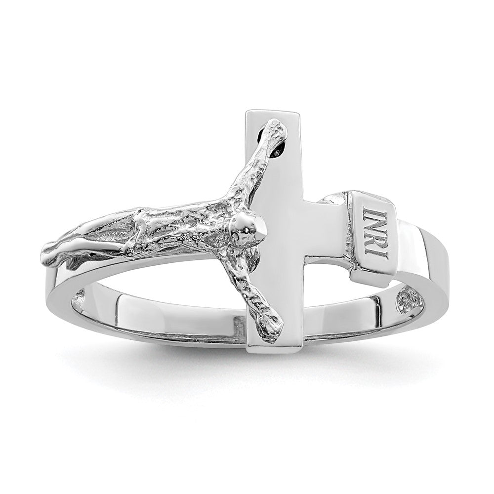 14K White Polished INRI Crucifix Ring